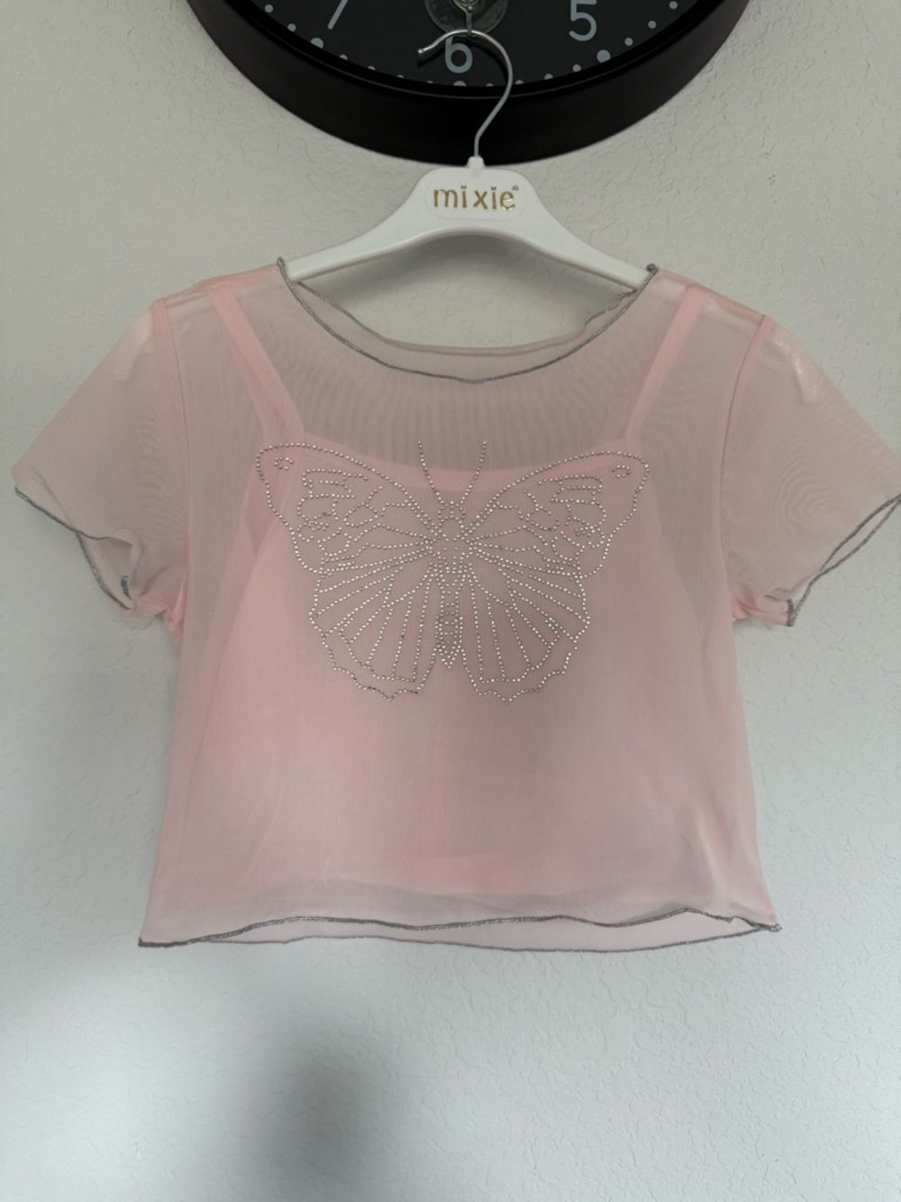 Girls Sheer Pink Butterfly Crop Top -